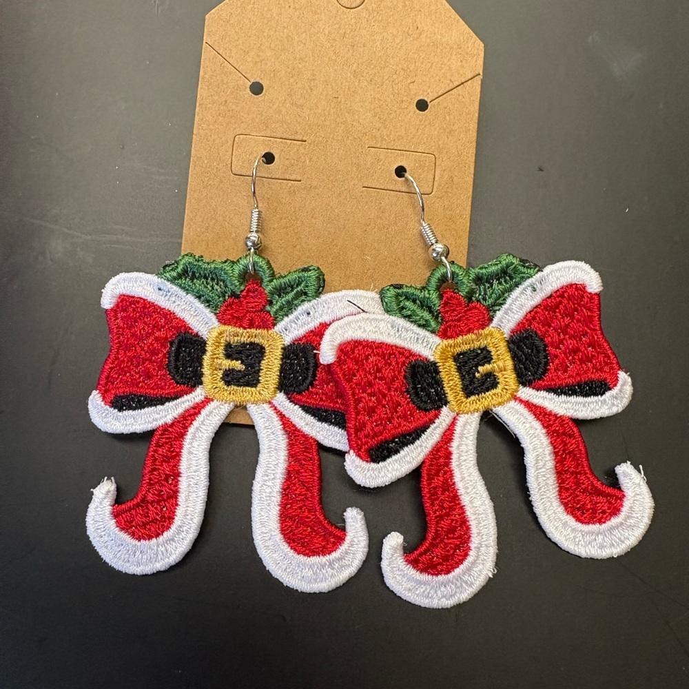 Festive Red and Green Bow Earrings